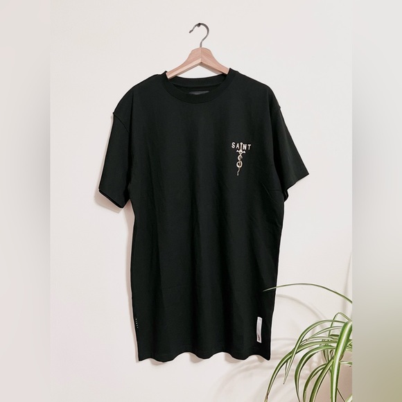 Saint Morta Men Large Black Graphic Jersey T-Shirt Cotton Short Sleeve Black - Picture 1 of 5